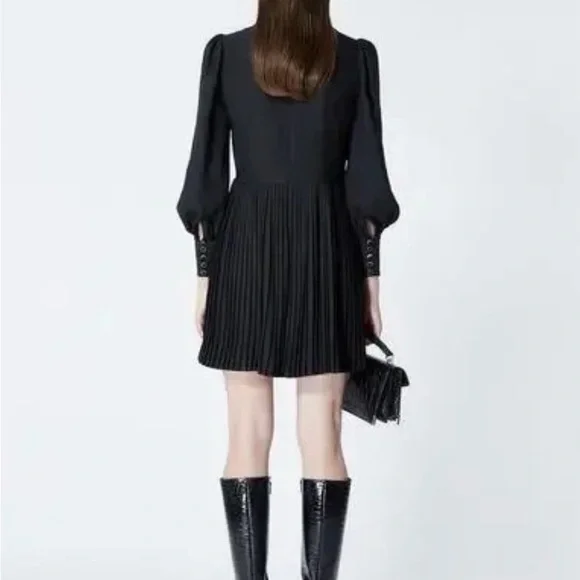 The Kooples Black Long Sleeve Pleated Dress - Picture 4 of 4